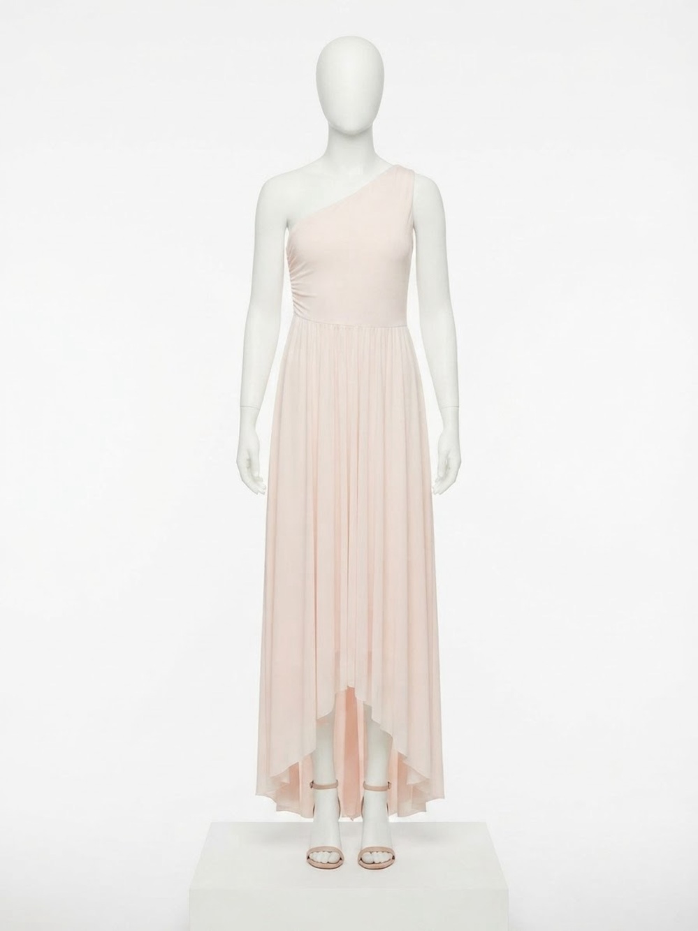 One-Shoulder Blush Pink High-Low Maxi Dress